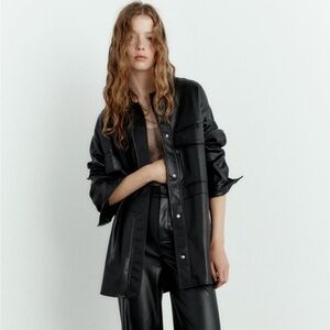 Zara Black Faux Leather Oversized Shacket